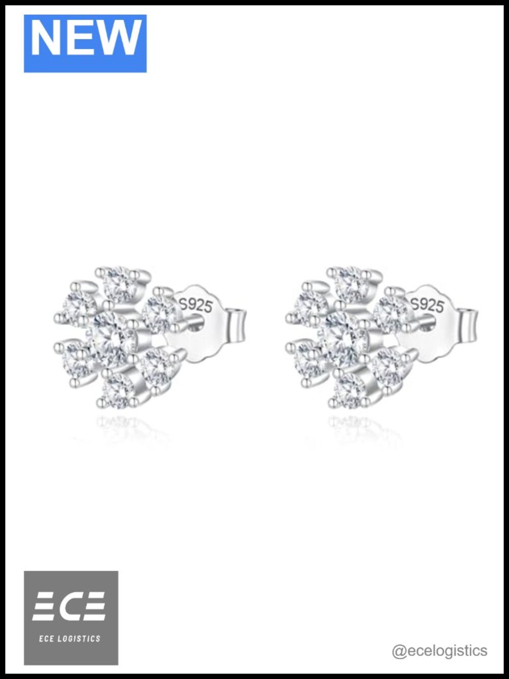 Moissanite Flower Stud Earrings 925 Sterling Silver Plated 18K White Gold